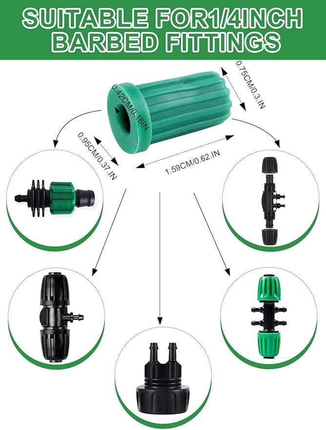 Kalolary 20PCS Barbed Tee 1/2" to 1/4" Drip Irrigation Fittings, Anti-Drop Barbed Hose Parts Connectors for 12mm/16mm to 4mm/7mm Drip Systems 6 Way Adapter(Green)