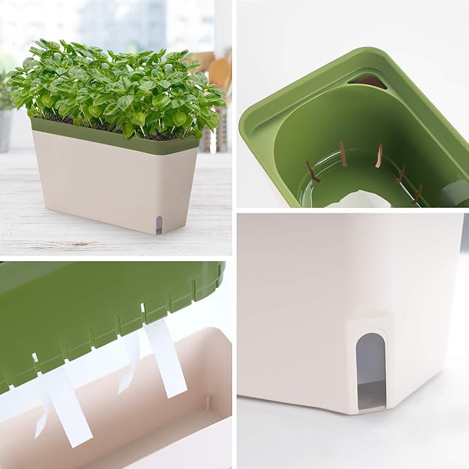Amazing Creation Window Herb Planter Box, Vibrant Window Herb Garden, Self-Watering Rectangular Planter for Kitchen, Plants, and Succulents - Set of 3