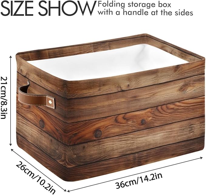 Wood Print Rectangular Retro Vintage Storage Basket Organizer Bin Shelf Baskets For Clothes Gifts For Home Office Dorm