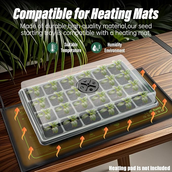 Seed Starter Tray with Dome-5 Sets 24XL Cell Seedling Trays(Total 120 Cells), Plant Germination Tray with Humidity Vented Lid and Base, Mini Propagator Plant Greenhouse for Seed Growing