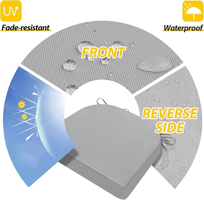AAAAAcessories Outdoor Seat Cushions for Chairs, Waterproof, Fade-Resistant Patio Furniture Replacement Cushions, 17" x 16" x 2", Set of 4, Gray