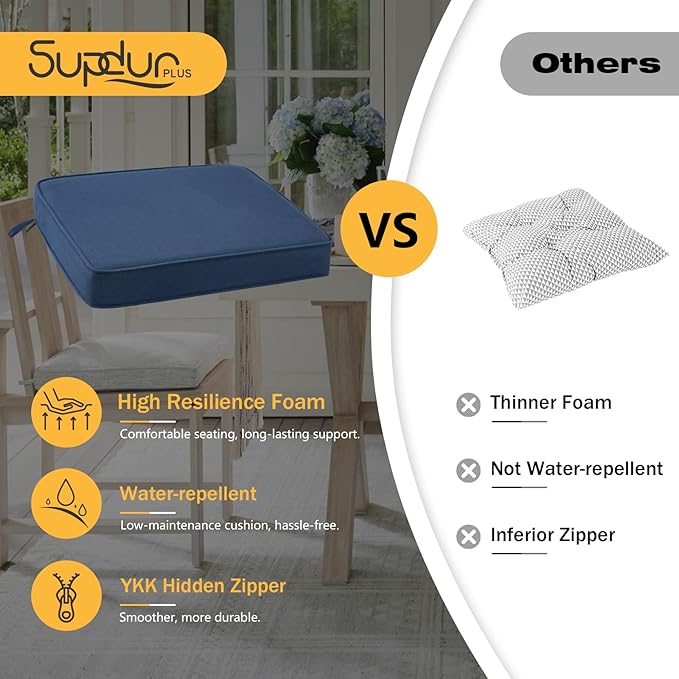 Outdoor Sunbrella Square Corner Seat Cushion, 19"x19"x3", Set of 4, Non Slip Seat Cushion Pads with Removable Cover for Patio Furniture, Garden Yard Lawn, Specrtum Indigo