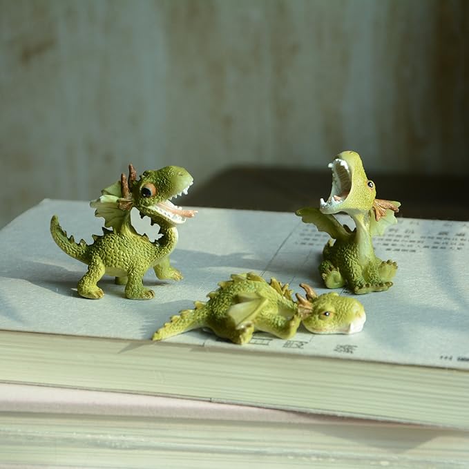 Top Collection Miniature Fairy Garden and Terrarium Statue, Mini Dragon, Green