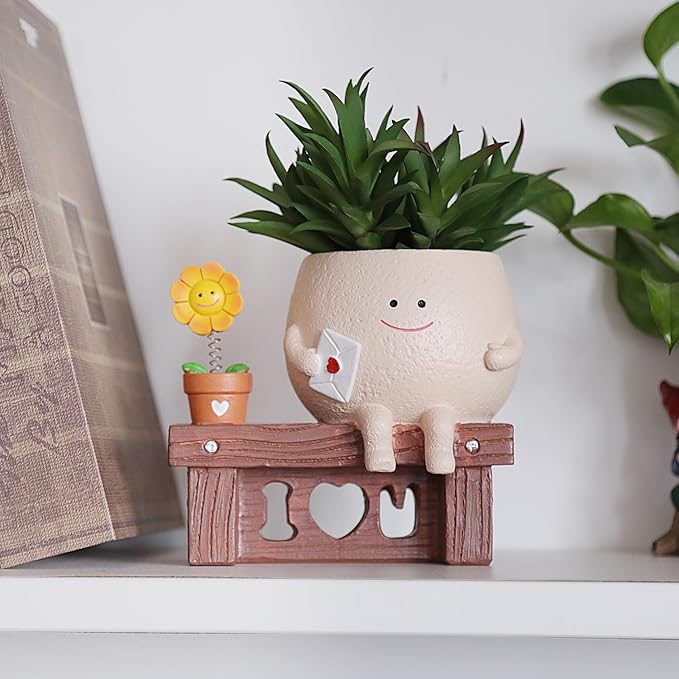 Smiley Face Planter Pots Cute Plant Pot for Plants, Funny Swing Sunflower Pots Succulents Live Planters Gift Idea for Mother Lover Christmas