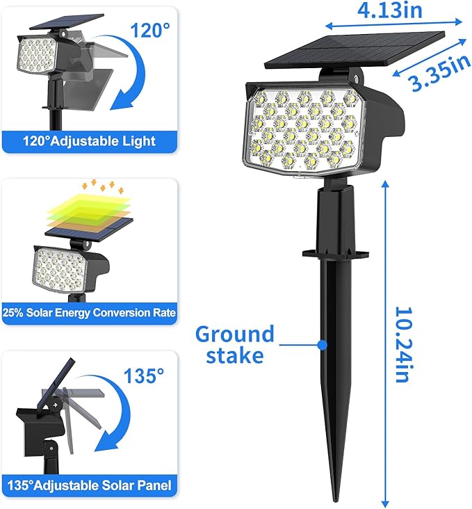WELALO Solar Spot Lights Outdoor, 6 Pack/3 Modes Solar Landscape Spotlights, Adjustable Solar Powered Security Lights, IP65 Waterproof Wall Lights Solar Lights Outdoor for Walkway/Yard/Garden/Driveway