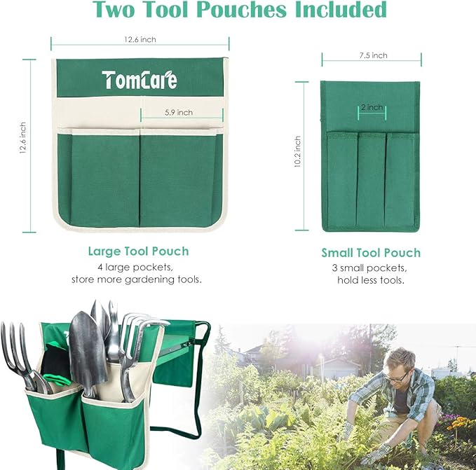 TomCare Garden Kneeler Seat Garden Bench Garden Stools Foldable Stool with Tool Bag Pouch EVA Foam Pad Outdoor Portable Kneeler for Gardening(Large-21.65" x 10.62" x 18.89", Green)