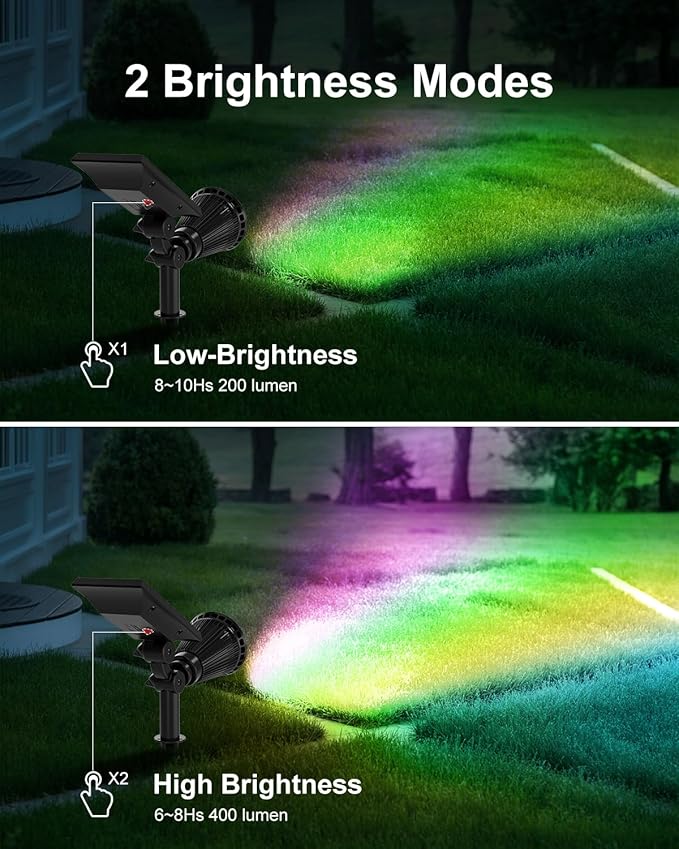 4 Pack Color Changing Solar Spotlights Outdoor for Decorations, Tree, Statue, House Wall, Super Bright Waterproof Solar Lanscape Spot Lights Uplighting for Outside, Yard, Garden, Adjustable Brightness
