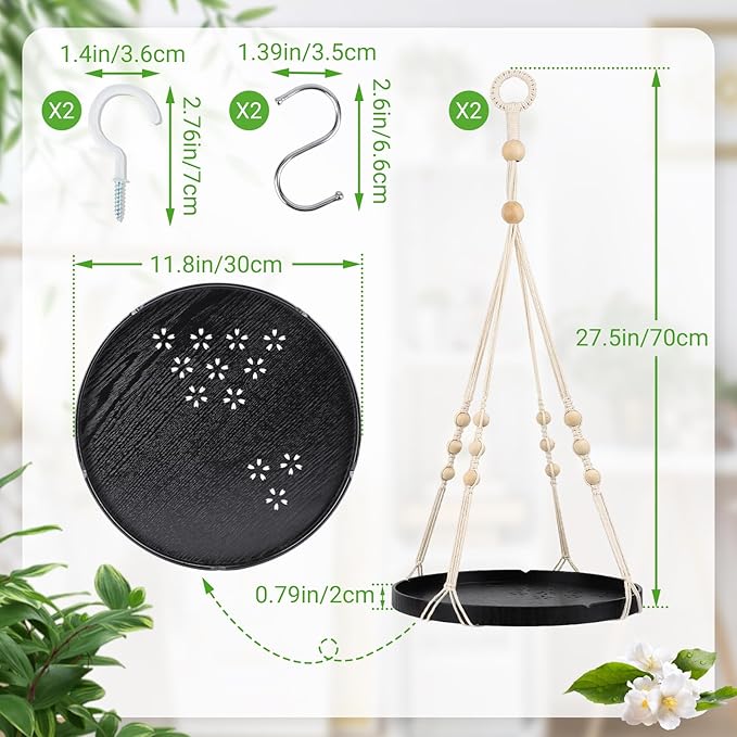 SUREAM 2 Packs Indoor Outdoor Hanging Plant Holder, Plant Holder Shelf with Large Tray, Plant Hanging Basket for Indoor Outdoor Plants, Window Wall Ceiling Home Decor (No Plant/Pot Included)