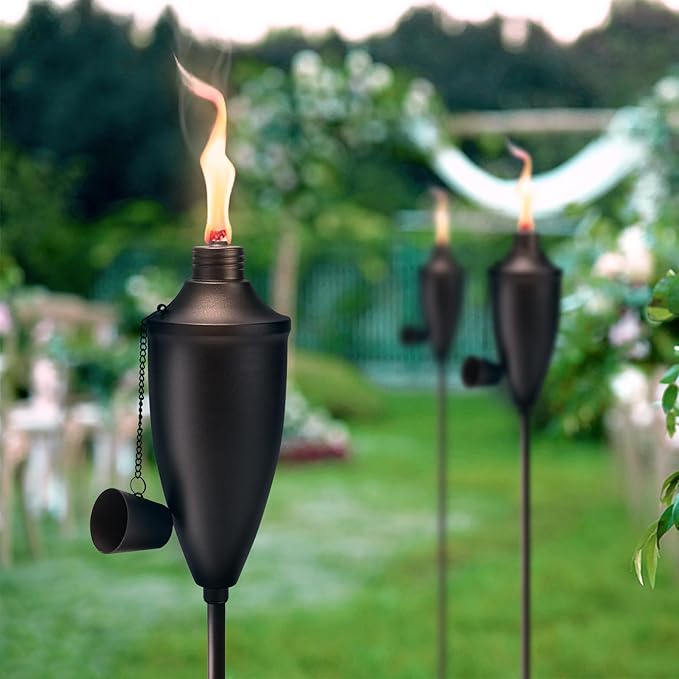 4 Pack Garden Torches for Outside, 22 oz Metal Citronella Torch with 3-Prong Grounded Stake, Perfect for Patio, Lawn, and Backyard Décor
