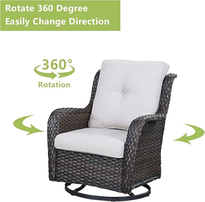 Outdoor Wicker Patio Furniture Set - 5 Piece Rattan Patio Conversation Set with 2 Rocking Swivel Chairs,2 Ottomans and 1 Loveseat for Porch Deck Backyard Garden(Brown/Beige)