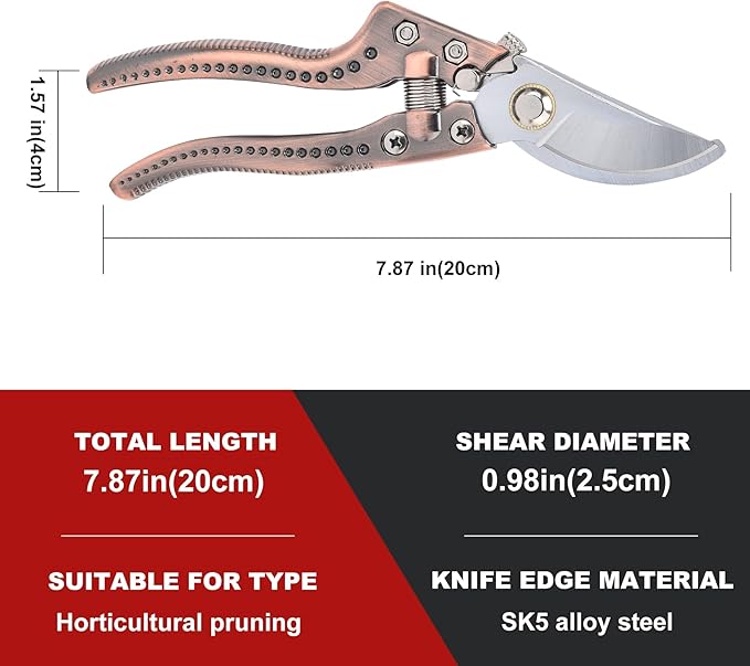 Tree Trimmers Secateurs, Hand Pruner, Garden Scissors for Plant,Pruning Shears for Gardening, Garden Hand Shears, Pruners for Gardening, Garden Clippers, Hedge Shears, Garden Tools (copper color)