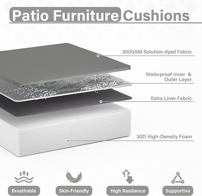 Patio Chair Cushions 24 X 24 X 5 Inch Waterproof Outdoor Seat Cushions for Patio Furniture, Outdoor Sofa Couch Pads with Ties & Handle, Set of 2, Light Grey