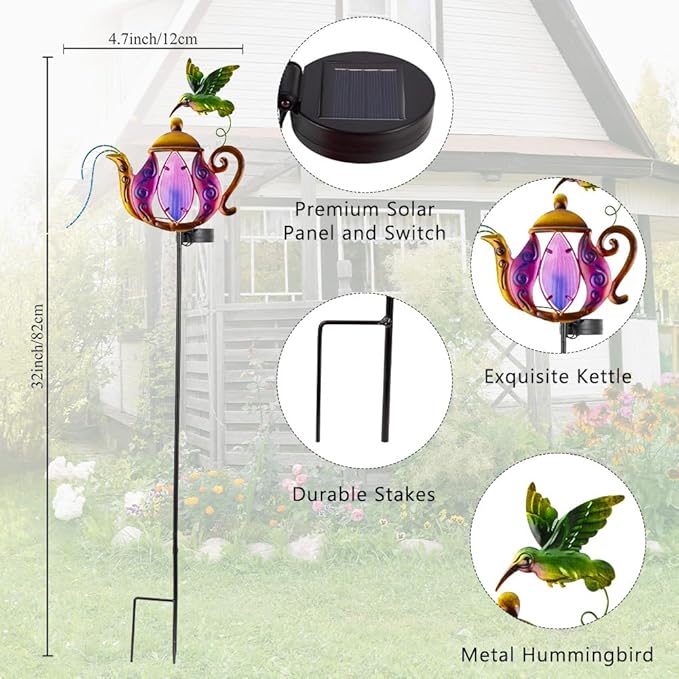 2 Pack Garden Lights, Solar Outdoor Lights with Metal Stake, Waterproof Landscape Lighting Solar Powered Yard Art for Pathway, Lawn, Porch - Purple