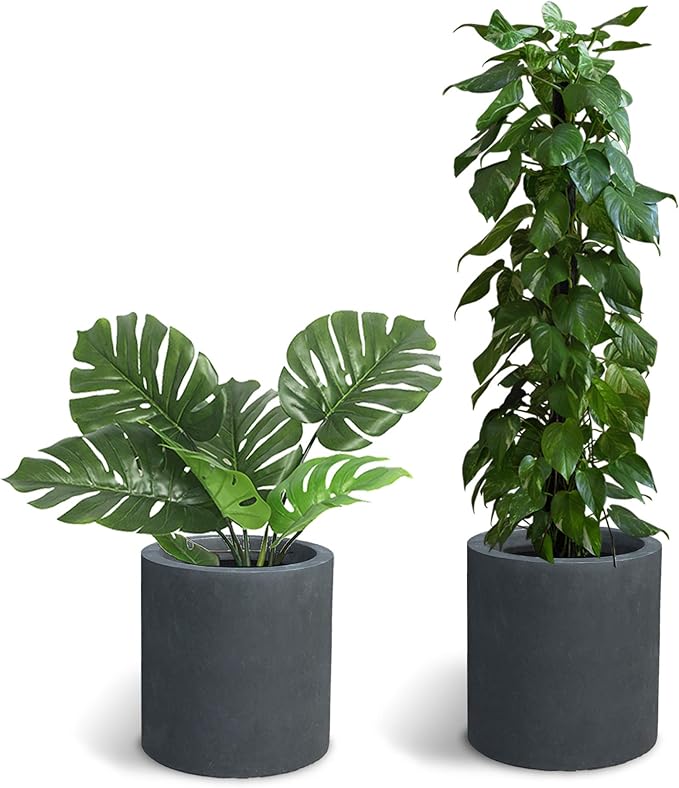 Kante 9.8" Dia Round Concrete Planter, Modern Style Large Cylindrical Plant Pot with Drainage Hole and Rubber Plug for Indoor Outdoor Patio, Charcoal