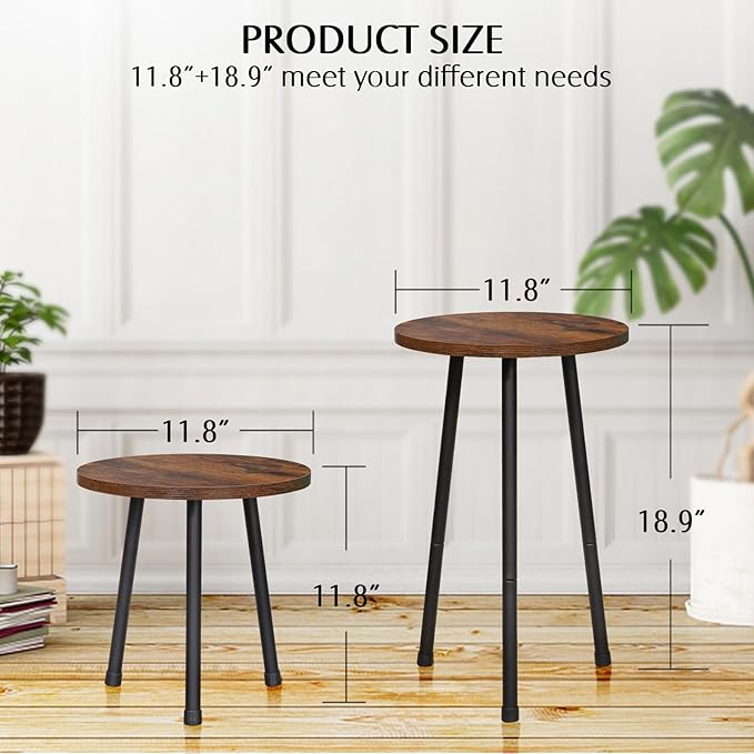 2 Pack Indoor Plant Stand, Mid-Century Wooden Style Plant Holder, Indoor Outdoor Flower Stand,Small Round Table, Two Different Sizes(Black)