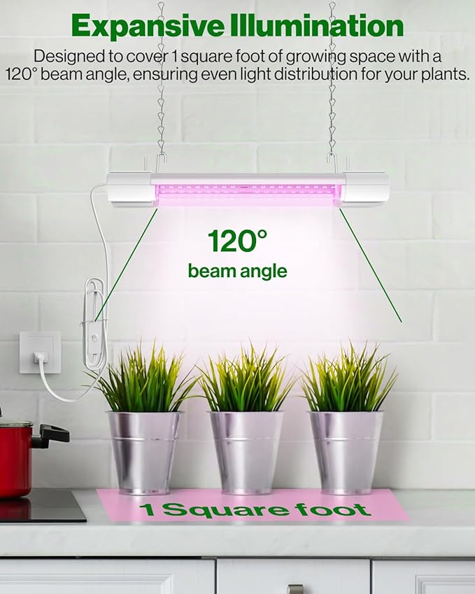 Sunco 1ft Grow Light LED, 10W, Full Spectrum, for Seed Starting, Seedling, Indoor Plants, Plug in Suspended Fixture, Link Up to 16, Inline Switch, ETL 2 Pack