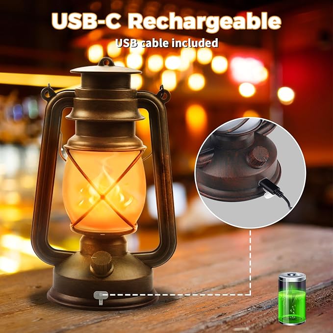 2 Pack Bronze Vintage 4 Modes Light LED Lanterns,Rechargeable Dancing Flame Lanterns Decorative Outdoor&Indoor, Remote Control Waterproof Hanging Lights for Camping,Patio Garden Pathway