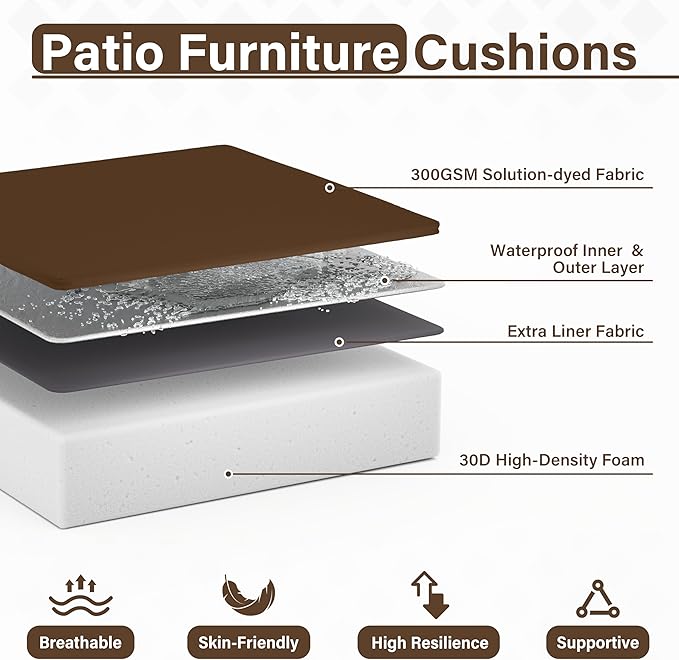 Patio Chair Cushions 19 X 19 X 4 Inch Waterproof Outdoor Seat Cushions for Patio Furniture, Outdoor Sofa Couch Pads with Ties & Handle, Set of 2, Chocolate