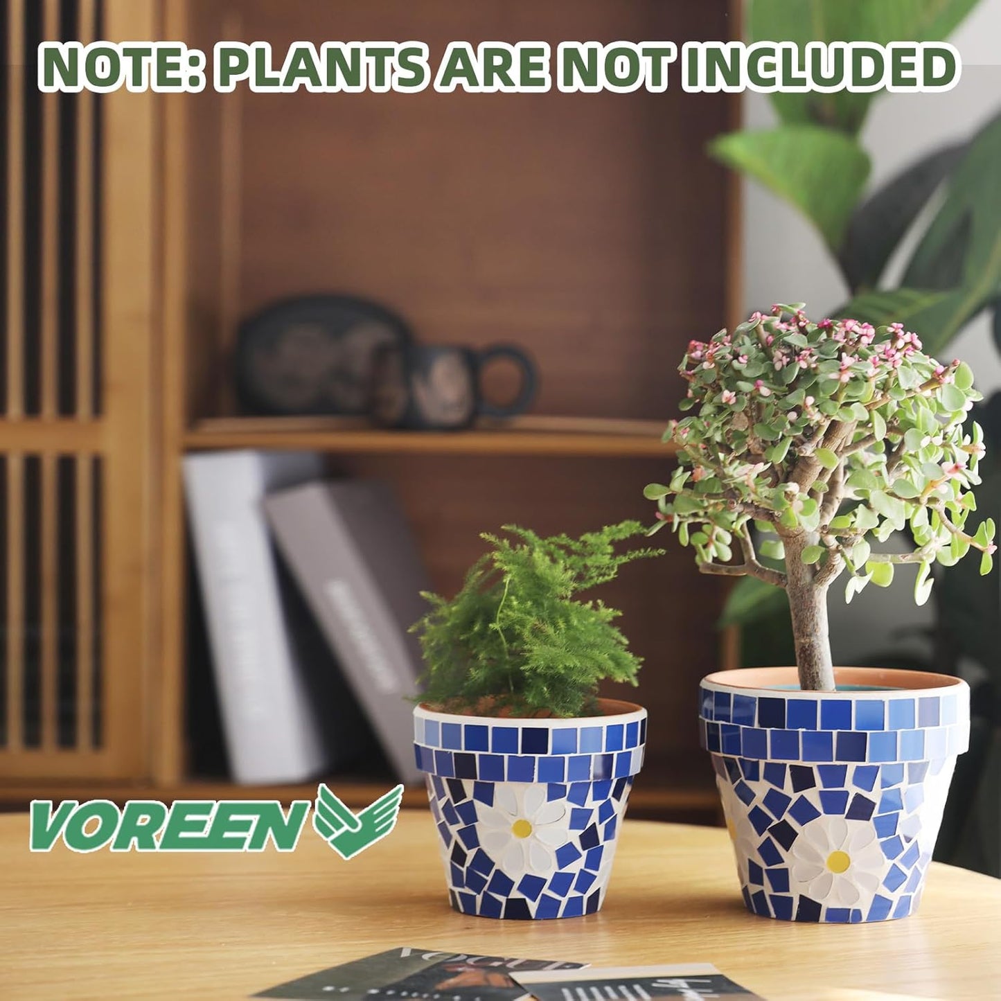 VOREEN Mosaic & Terracotta Plant Pots, 2 Pack Handmade Flower Pots with Drainage, Decorative Daisy Style Planters for Indoor Outdoor Plants, Home & Garden Decor, Gift for Mom Wife Friend
