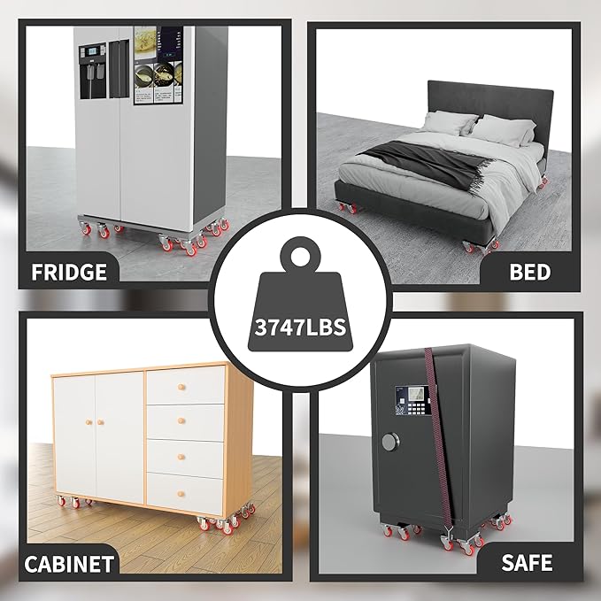 MYUEA【Upgrade Large】 Furniture Dolly,Furniture Movers with 5 Wheels,Carbon Steel Panel Heavy Duty Dolly,Furniture Lifter with 5 360° Rotatable Rubber Universal Wheels,Maximum Load 3747 LBS(Oversize)