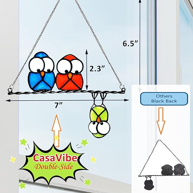 Multicolor Owls on a Wire High Suncatcher Panel, Bird Suncatcher for Windows Panels Hangings Hummingbird Glass Decoration for Wall Home Garden Decor Bird Owl Gift for Owl Lovers
