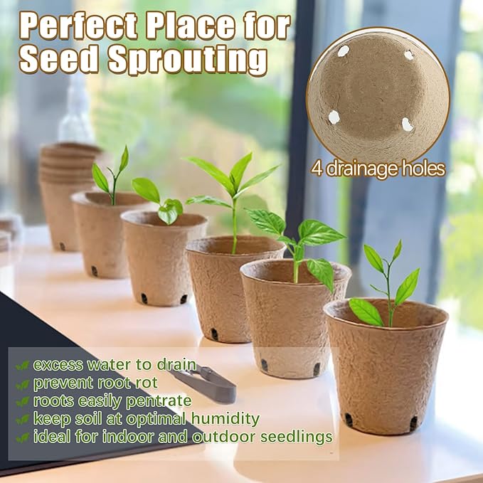Peat Pots, 34 Pack 3.15 Inch Biodegradable Planting Peat Pots for Seedlings, Garden Plant Seed Starter Pots with Drainage Holes Seed Starting Pots for Organic Vegetable Flower, Bonus 34 Plant Labels
