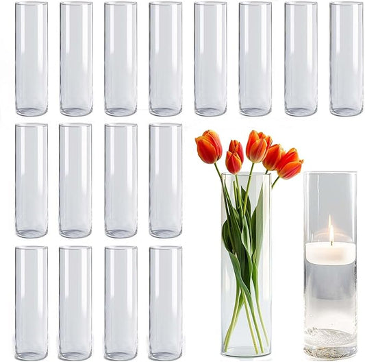 18pcs Glass Vase Cylinder Vases for Centerpieces Small Flower Glass Clear Vases Home Decor Centerpiece Table Flower Vase Decorations for Office Beautification&Holiday 7.5 Inch Tall