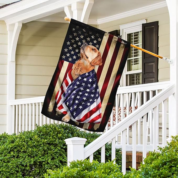 FLAGWIX Golden Retriever Flag, Outdoor Golden Retriever Decoration - 4th of July Decorations for Home, Wall, House Flag 30x40 - Heavy-duty Canvas Dog Lover, Garden Home Decor Golden Retriever Patriot