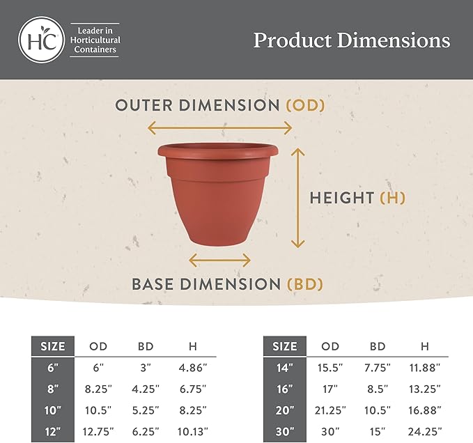 The HC Companies 12 Inch Caribbean Planter - Lightweight Indoor Outdoor Plastic Plant Pot for Herbs and Flowers, Warm Gray