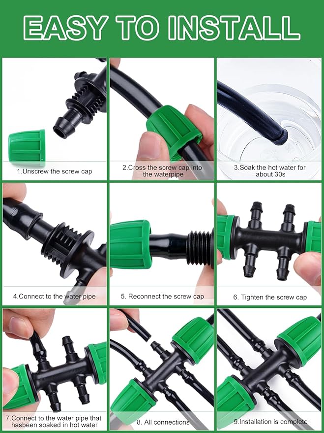 Kalolary 20PCS Barbed Tee 1/2" to 1/4" Drip Irrigation Fittings, Anti-Drop Barbed Hose Parts Connectors for 12mm/16mm to 4mm/7mm Drip Systems 6 Way Adapter(Green)