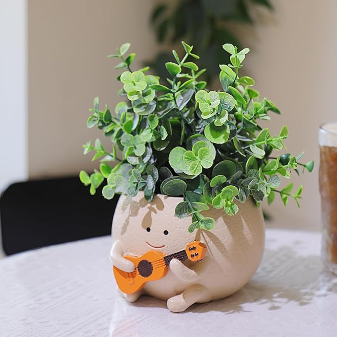 Face Planter Pots for Indoor Plants Cute Guitar Plant Pot, Smiley Face Flower Pots Succulents Planter Gift Ideal for Mother and Christmas (L)