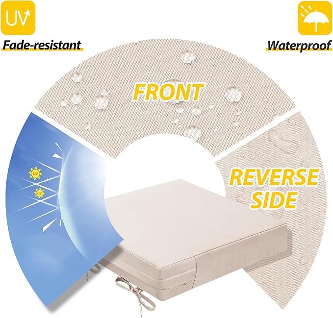 AAAAAcessories Outdoor Seat Cushions for Chairs, Waterproof, Fade-Resistant Patio Furniture Replacement Cushions, 19" x 19" x 3", Set of 2, Khaki Beige