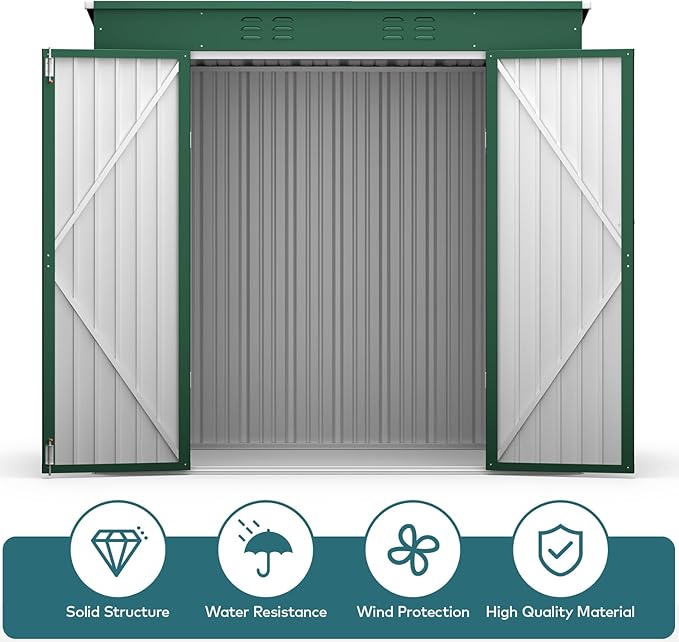 Gizoon 6' x 4' Outdoor Storage Shed with Double Lockable Doors, Anti-Corrosion Metal Garden Shed, Waterproof Shed Outdoor Storage Clearance for Backyard Patio Lawn-Green