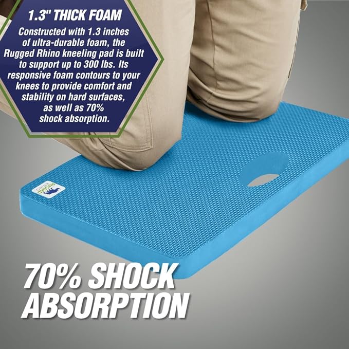 Rugged Rhino Soft Foam Kneeling Pad, Thick Knee Mat Resists Water, Durable Shock Absorbent Pads, Comfortable Strong Rebound, Gardening, Mechanic Tools, Bath Tub Essentials 2 Pack Bright Blue