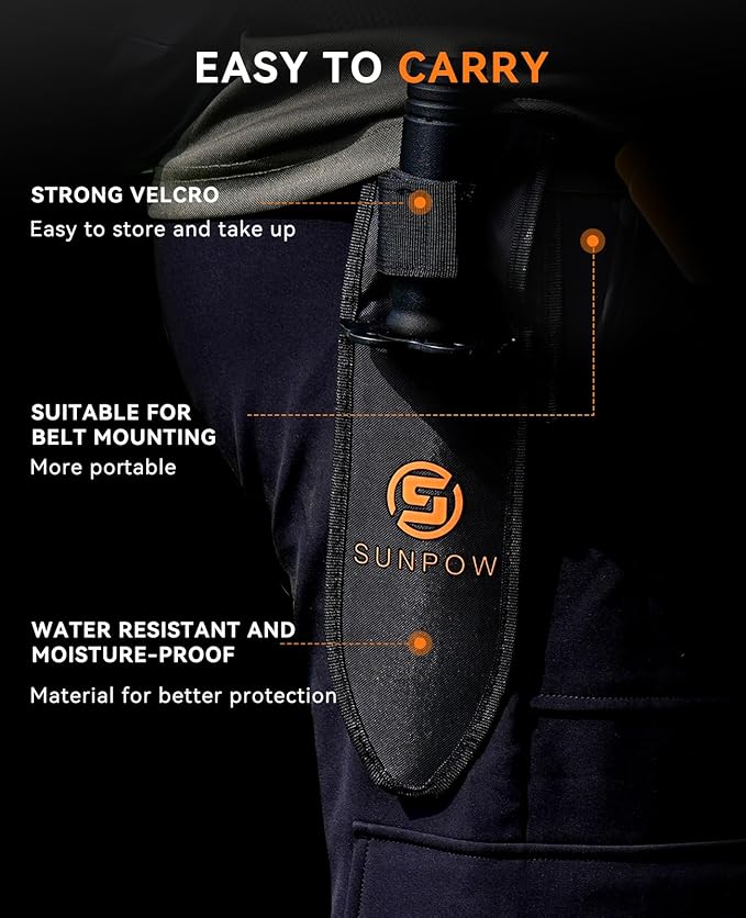 SUNPOW Metal Detector Shovel - Heavy Duty Double Serrated Edge Digger Trowel - Garden Digging Tools with Carrying Sheath - Metal Detector Accessories