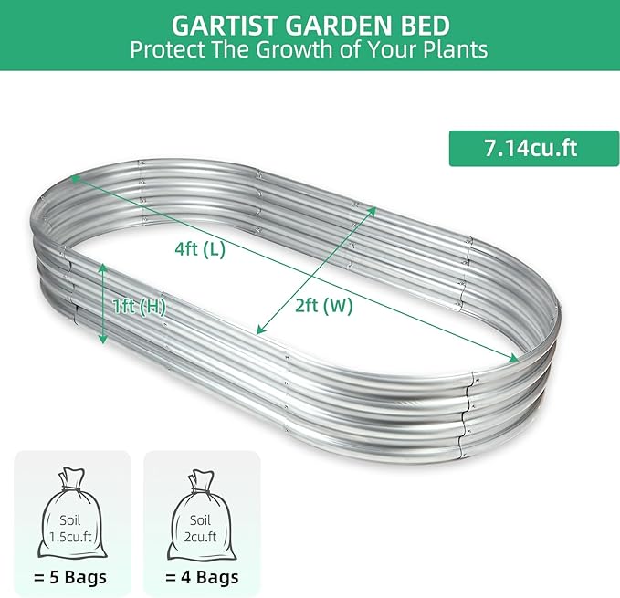 Galvanized Raised Garden Bed, 4x2x1 FT Thickening Raised Beds for Gardening, Oval Larger Space Planter Box for Outdoor for Herbs, Vegetables, Fruits