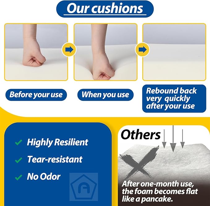 AAAAAcessories Outdoor Seat Cushions for Chairs, Waterproof, Fade-Resistant Patio Furniture Replacement Cushions, 19" x 19" x 3", Set of 2, Khaki Beige