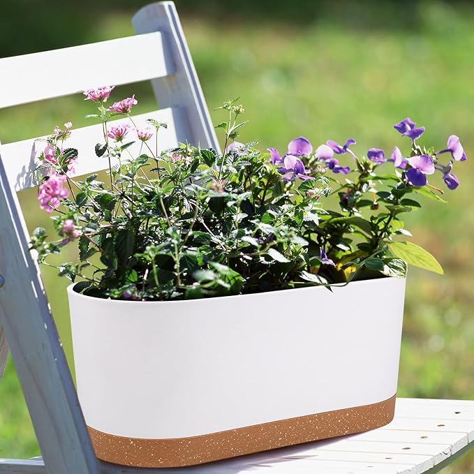 QCQHDU 2 Pack Window Planter Box 16” x 7", Self Watering Plant Pots for Indoor Plants Home Garden Flower Pot with Drainage Hole and Tray