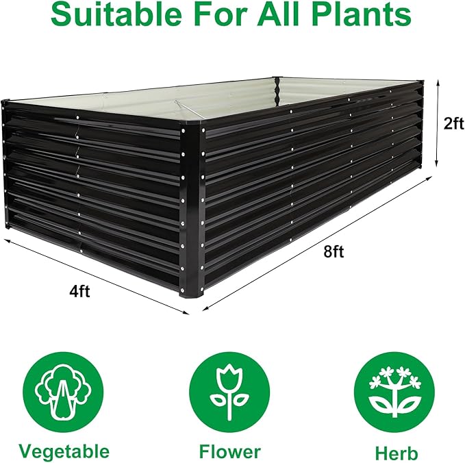 JERIA 8×4×2ft Galvanized Raised,Outdoor Metal Raised Garden Bed, Rectangular Deep Root Planter Box for Vegetables, Flowers, Herbs