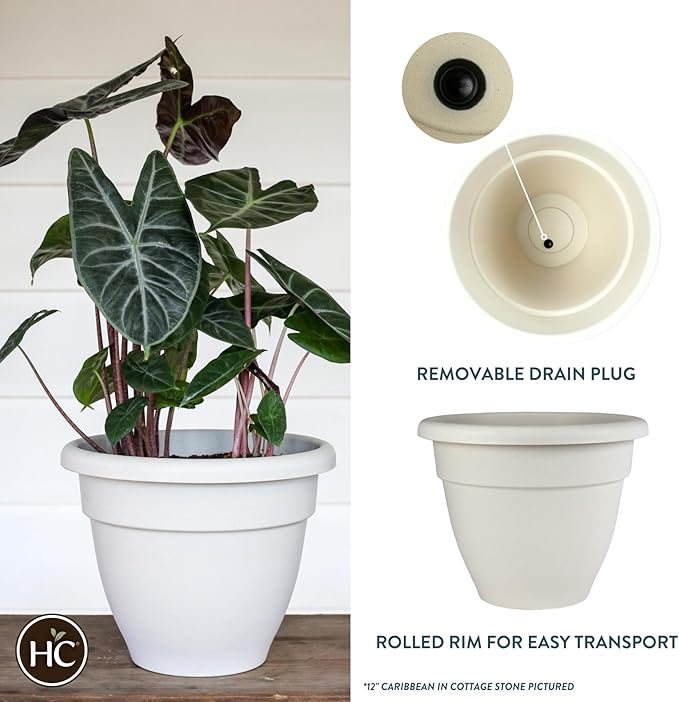 The HC Companies 6 Inch Caribbean Planter - Lightweight Indoor Outdoor Plastic Plant Pot for Herbs and Flowers, Cottage Stone (4 Pack)