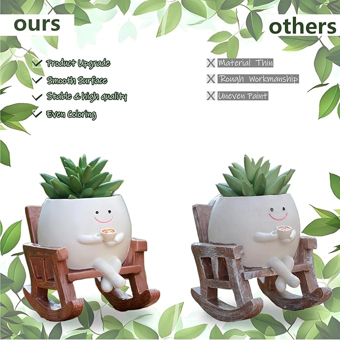 Smiley Face Planter Pot, Cute Coffee Plant Pots for Indoor Outdoor, Unique Rocking Chair Plant Pot for Succulents Plants Live with Drainage Hole, Gift IdeaI for Mother and Appreciation Christmas