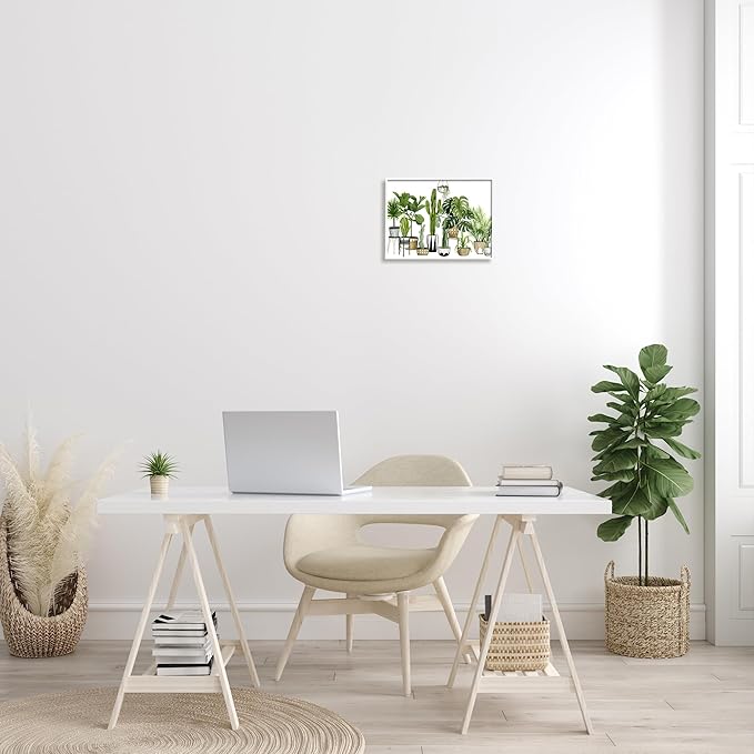 Stupell Industries Boho Plant Scene with Cacti and Succulents in Geometric Pots Watercolor Framed Giclee Art Design by Grace Popp