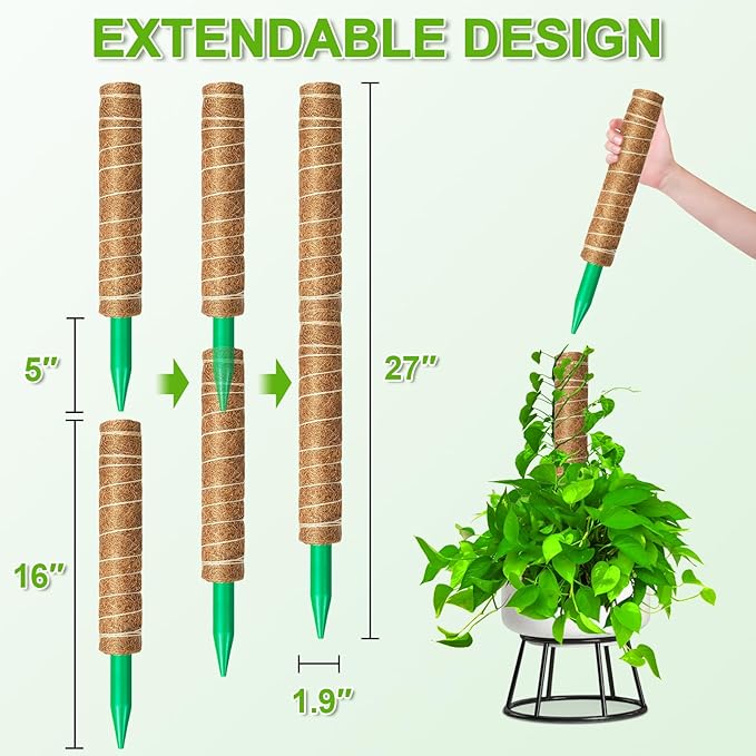 EAONE Moss Pole 96 Inch, 6 Pack 16" Monstera Plant Support for Climbing Potted Live Plants Indoor, Stackable Coco Coir Moss Sticks Monstera Stakes for Pothos Philodendron, with Garden Labels & Ties