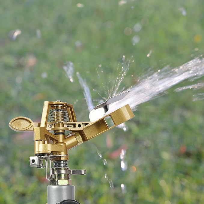 2 Pack Zinc Alloy Impact Sprinklers for Yard, Stainless Steel Pulsating Water Sprinkler Head on Spike Base, Adjustable Water Sprinklers for Large Area Patio Lawn Garden Irrigation