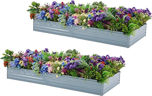 2 Pack 6x3x1FT Galvanized Raised Garden Beds Kit Outdoor Metal Gardening Planter Box for Vegetable Elevated Flower Herbs,Gray
