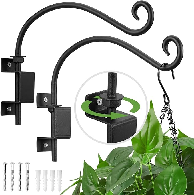 Kingsyard 2 Pack Swivel Plant Hangers Outdoor - 12 Inch Heavy Duty Wall Plant Hooks for Hanging Plant Baskets Bird Feeder Lanterns Wind Chimes