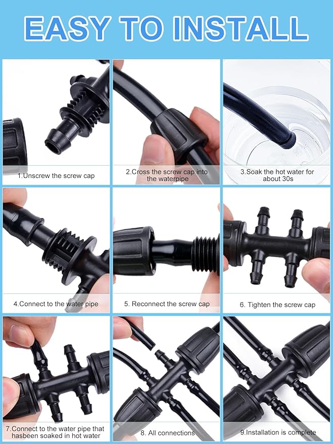 Kalolary 20PCS Barbed Tee 1/2" to 1/4" Drip Irrigation Fittings, Anti-Drop Barbed Hose Parts Connectors for 12mm/16mm to 4mm/7mm Drip Systems 6 Way Adapter(Black)