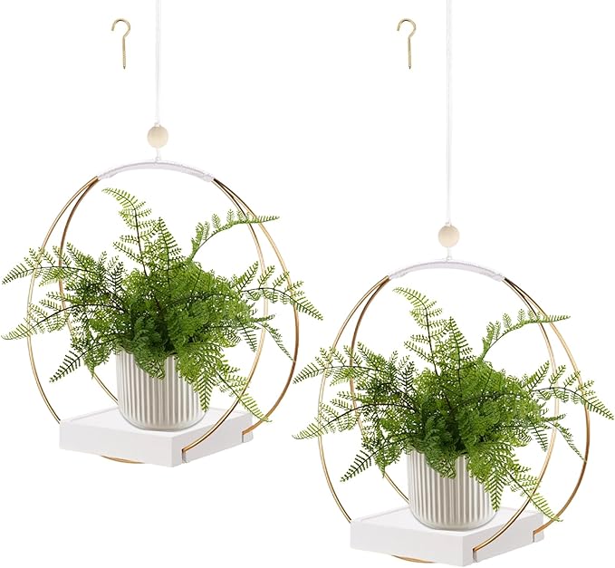 2 Pack Hanging Planter Holder for Indoor Plants, Plant Hanger with Sturdy Wood Base,Modern Boho Macrame Wall Ceiling Window Stands(Plants/Pots Not Included)