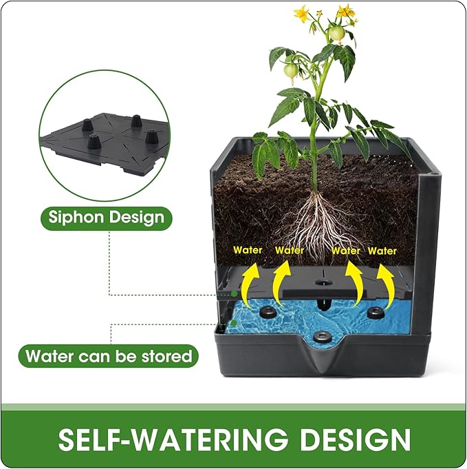 MQFORU 2 Packs Raised Garden Bed Tomato Planter with Trellis, 57" Tomato Cages for Climbing Vegetables Plant, Self Watering Planters Box for Garden Pots for Patio Greenhouse Indoor Outdoor(2PCS)