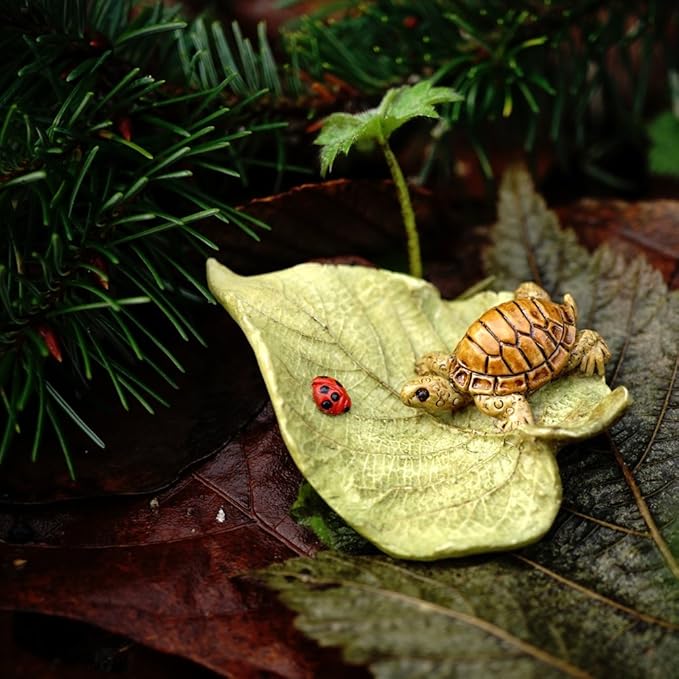 Top Collection Miniature Fairy Garden and Terrarium Statue, Little Turtle on Leaf